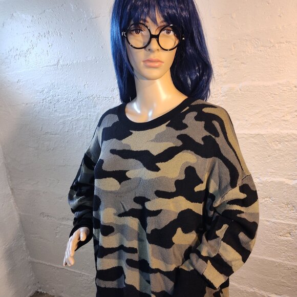 Isaac Mizrahi NY Olive Green Black Camo Long Sleeve Soft Knit Sweater Size XXL - Picture 12 of 12